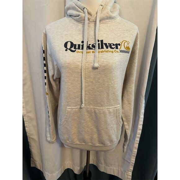 Quiksilver Men's Gray Pullover Hoodie Graphic Print Boardriding Theme Sz S - Picture 1 of 6